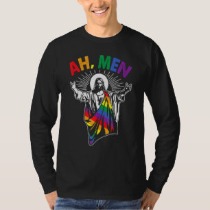 Ah Men Lgbt Gay Pride Jesus Rainbow Flag Christian T-Shirt