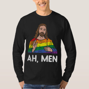 Ah Men Rainbow Gay Jesus Christian LGBT Pride Flag T-Shirt
