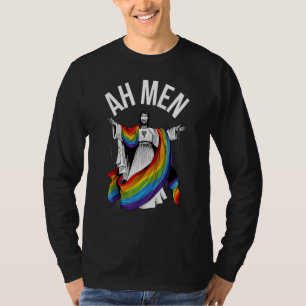 Ah Men Rainbow Gay Jesus Christian Lgbt Pride Flag T-Shirt