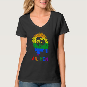 Ah Men Rainbow LGBTQ Pride Flag Gay Jesus Christia T-Shirt