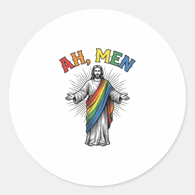 Ah Men Rainbow Religious Vintage Classic Round Sticker (Front)