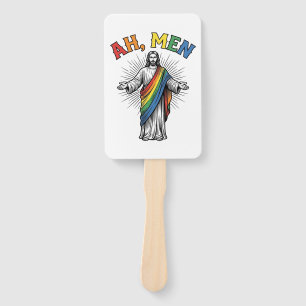 Ah Men Rainbow Religious Vintage Hand Fan