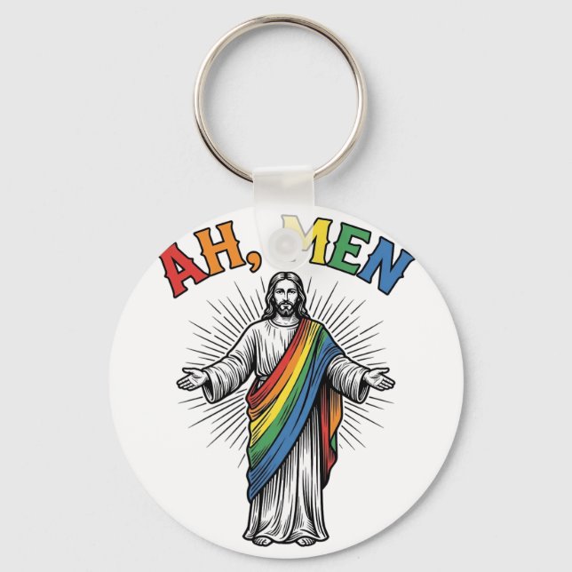Ah Men Rainbow Religious Vintage Key Ring (Front)