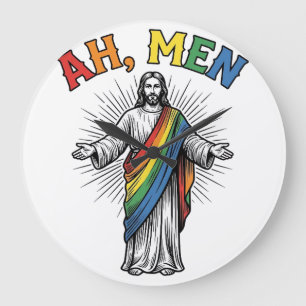 Ah Men Rainbow Religious Vintage Large Clock