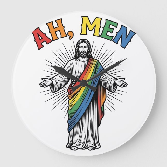 Ah Men Rainbow Religious Vintage Large Clock (Front)