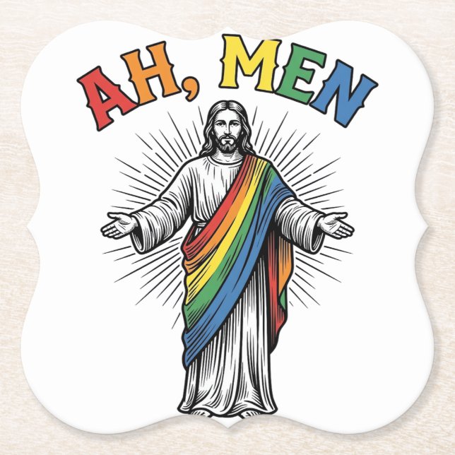 Ah Men Rainbow Religious Vintage Paper Coaster (Front)