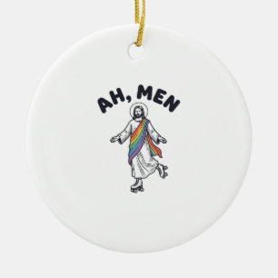 Ah Men Roller Skating Faith Vector Design_1 Ceramic Tree Decoration