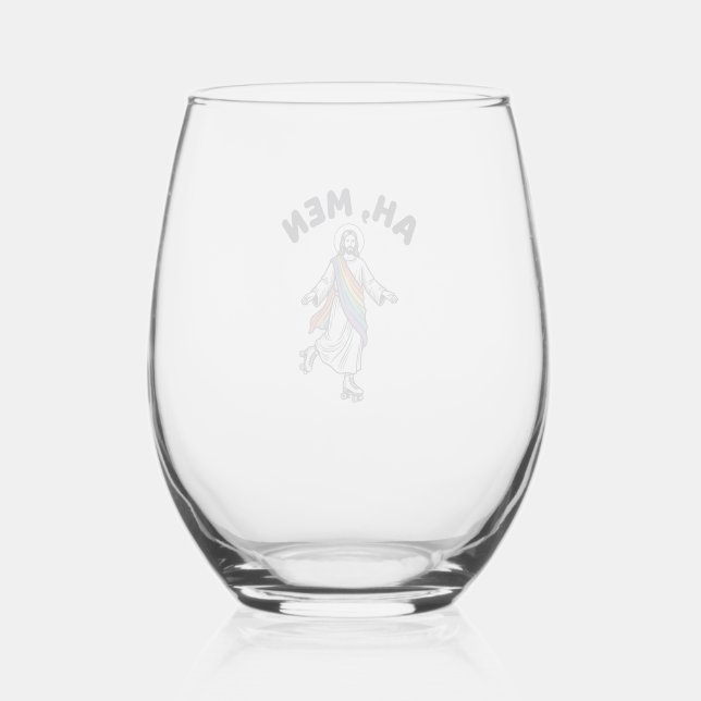 Ah Men Roller Skating Faith Vector Design_1 Stemless Wine Glass (Front)