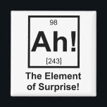 Ah the Element of Surprise Periodic Element Symbol Magnet<br><div class="desc">The element of surprise! Normally unseen on the periodic table,  but now complete with its own atomic number and mass.  Great tshirt or gift for your favourite scientist or science fan.</div>