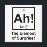 Ah the Element of Surprise Periodic Element Symbol Magnet<br><div class="desc">The element of surprise! Normally unseen on the periodic table, but now complete with its own atomic number and mass. Great tshirt or gift for your favourite scientist or science fan.</div>