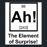 Ah the Element of Surprise Periodic Element Symbol Poster<br><div class="desc">The element of surprise! Normally unseen on the periodic table,  but now complete with its own atomic number and mass.  Great tshirt or gift for your favourite scientist or science fan.</div>