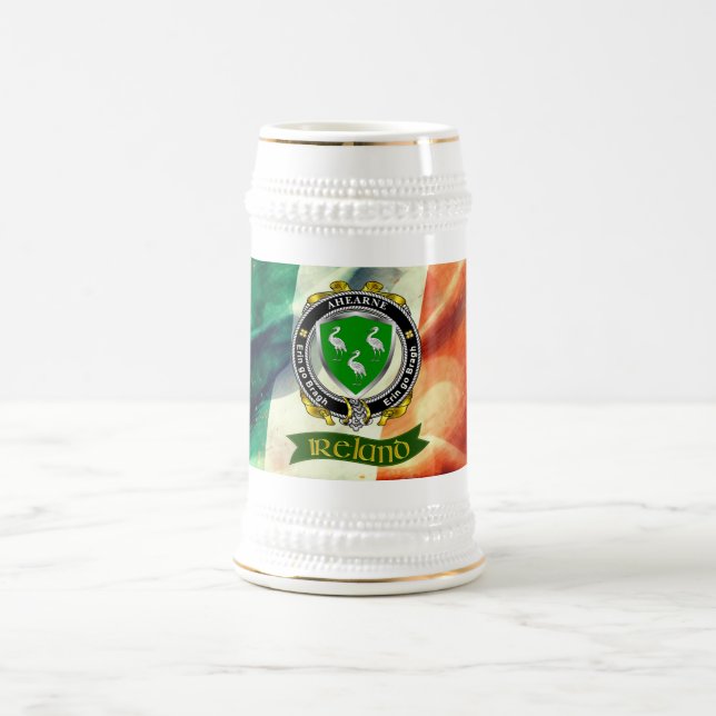 Ahearne Personalised Irish Badge w/Irish Flag Beer Stein (Center)