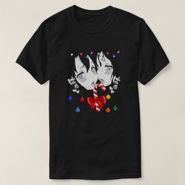 Ahegao Face Funny Merry Christmas Lewd Anime Manga T-Shirt (Design Front)