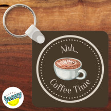 Ahh Coffee Time Funny Quote Square Keychain