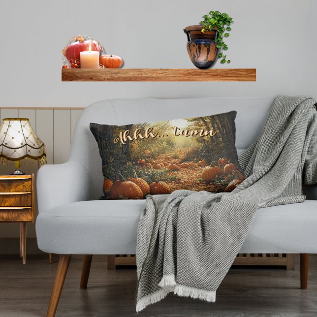 "Ahhh... tumn" Pumpkin Fall Lumbar Cushion ("Ahhh... tumn" Customizable lumbar pillow for the people who love autumn.)