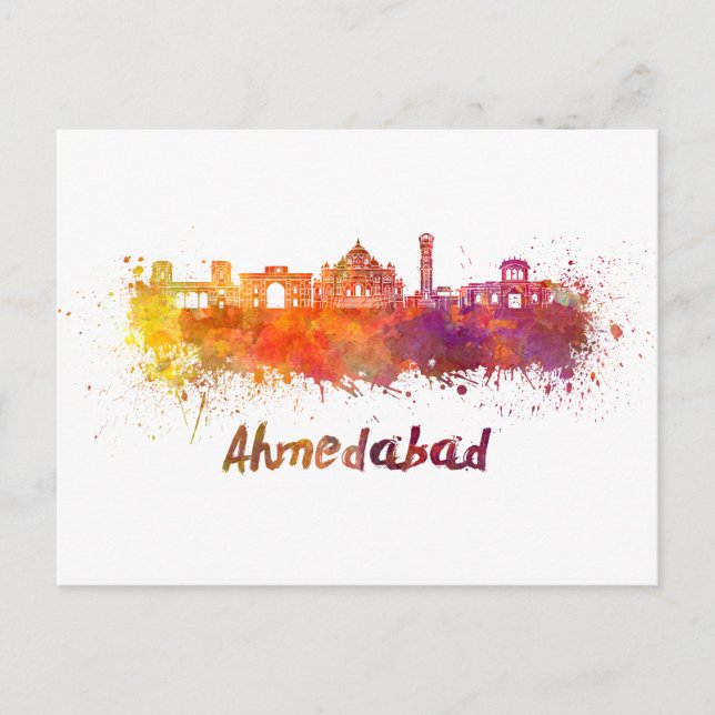 Ahmedabad skyline in watercolor postcard (Front)