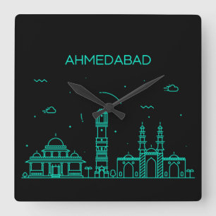 Ahmedabad skyline square wall clock