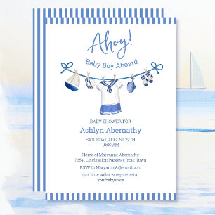 Ahoy Baby Boy Aboard Nautical Baby Shower Invitation