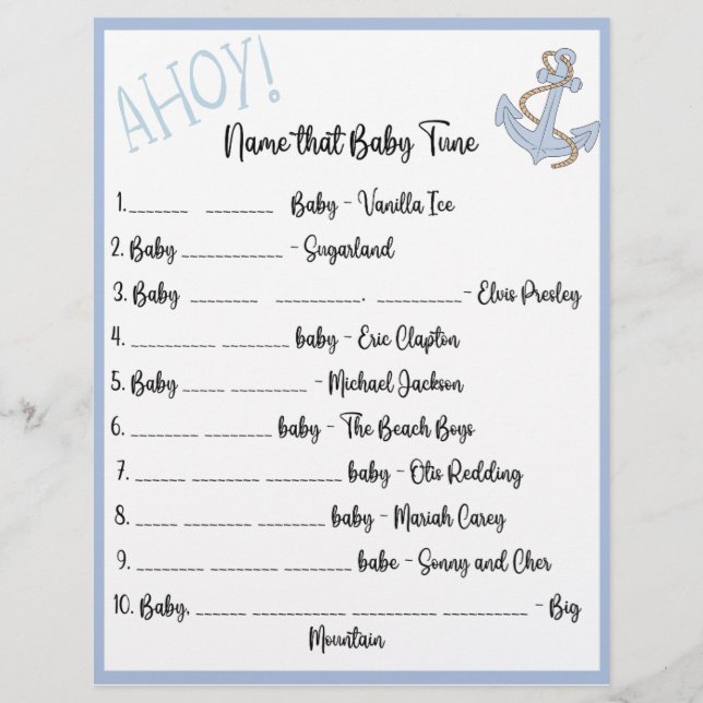 Ahoy Baby Shower Game Flyer (Front)