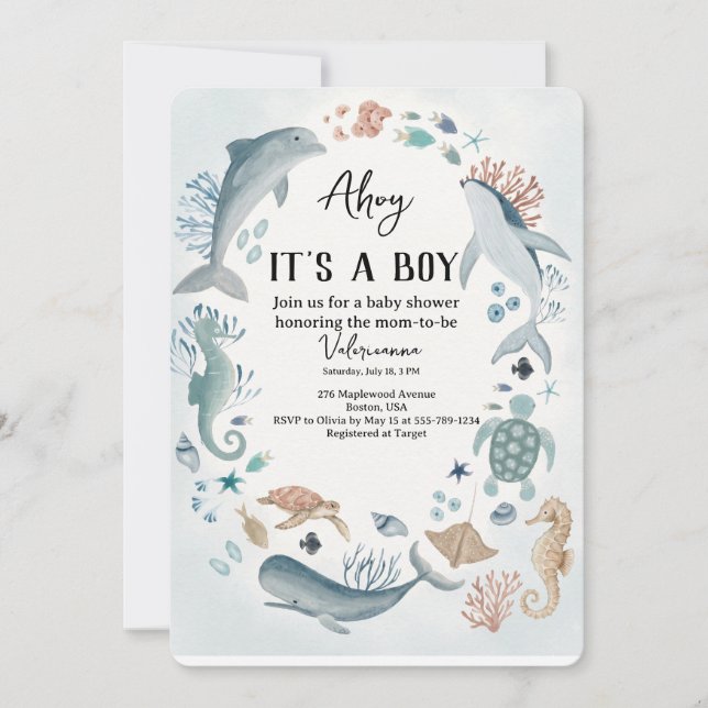 Ahoy Baby Shower Invitation Nautical Theme (Front)