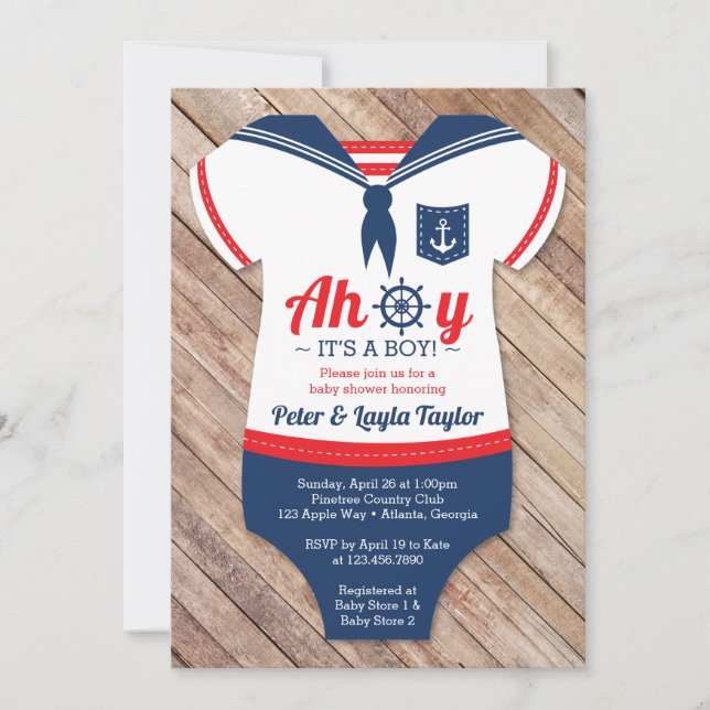 Ahoy Baby Shower Invitation, Sailor, Nautical Invitation (Front)