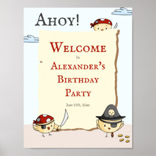 Ahoy Bird Pirate Theme Birthday Welcome Poster