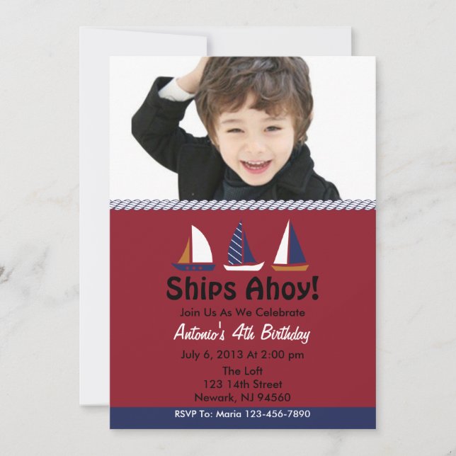 Ahoy Birthday Party Invitation (Front)