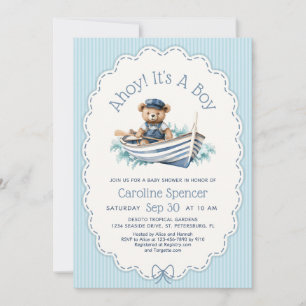 Ahoy Boy Nautical Bear Baby Shower Invitation