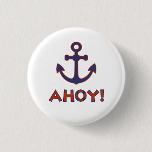 AHOY! Buoy + Anchor Design Red+Blue 3 Cm Round Badge