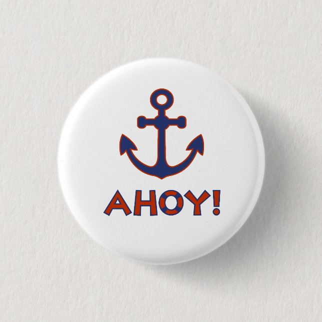AHOY! Buoy + Anchor Design Red+Blue 3 Cm Round Badge (Front)