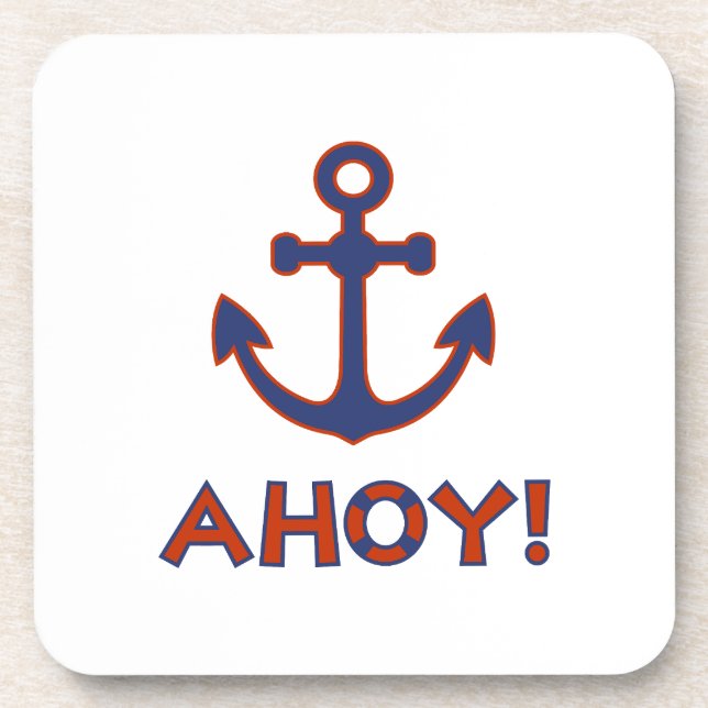 AHOY! Buoy + Anchor Design Red+Blue Coaster (Front)