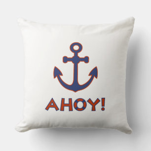 AHOY! Buoy + Anchor Design Red+Blue Cushion