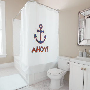 AHOY! Buoy + Anchor Design Red+Blue Shower Curtain