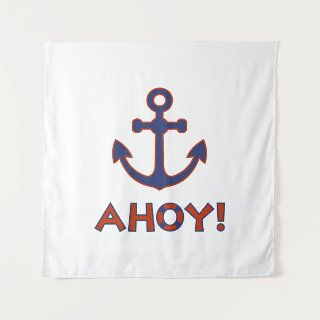 AHOY! Buoy + Anchor Design Red+Blue Tapestry (Front)