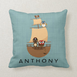 Ahoy Cute Animal Pirate Ship Nursery Decor Cushion