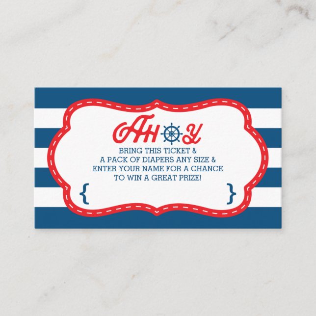 Ahoy Diaper Raffle Ticket, Nautical, Blue, Red Enclosure Card (Front)