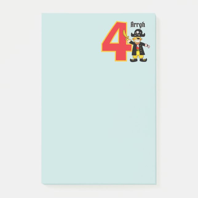 Ahoy Four Cute Pirate Boy 4th Birthday Post-it Notes (Front)