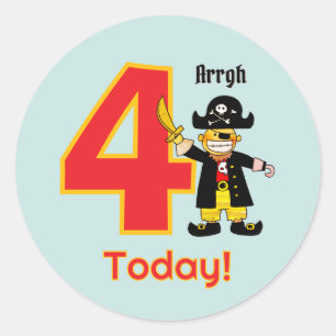 Ahoy Four Today Cute Pirate Boy 4th Birthday Classic Round Sticker