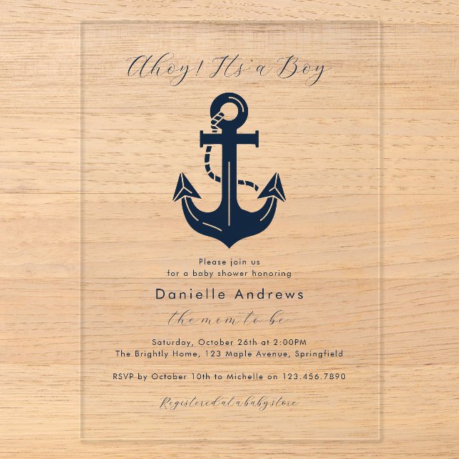 Ahoy It’s a Boy Acrylic Baby Shower Nautical Invitations (Front)
