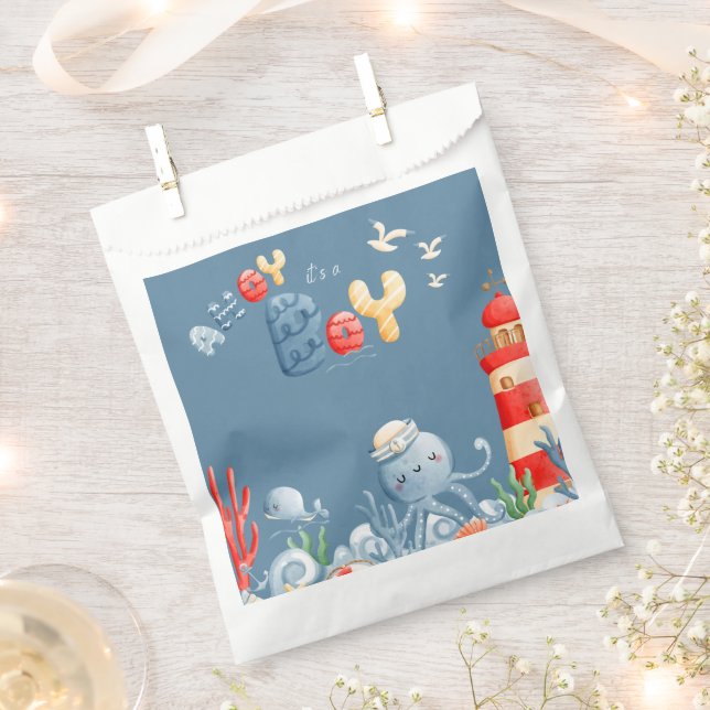 Ahoy It’s a Boy Blue Nautical Baby Shower Favour Bags (Clipped)