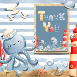 Ahoy It’s a Boy Blue Nautical Baby Shower Thank You Card