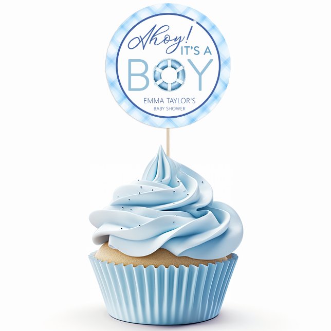 Ahoy It’s a Boy Nautical Baby Shower Favour Sticke Classic Round Sticker (favor sticker example)