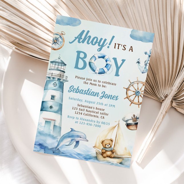 Ahoy It’s a Boy Nautical Baby Shower Invitation (Creator Uploaded)