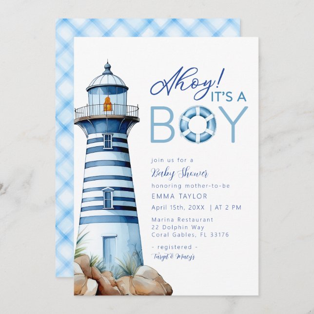Ahoy It’s a Boy Nautical Lighthouse Baby Shower  Invitation (Front/Back)