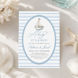 Ahoy It’s a Boy Nautical Sailboat Baby Shower Invitation