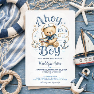Ahoy It’s a Boy Nautical Teddy Bear Baby Shower Invitation