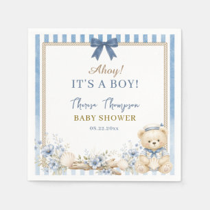 Ahoy It’s a Boy Nautical Teddy Bear Baby Shower Napkin