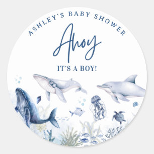 Ahoy! It’s a Boy, Under the Sea Boy Baby Shower Classic Round Sticker