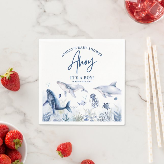 Ahoy! It’s a Boy, Under the Sea Boy Baby Shower Napkin (Insitu)