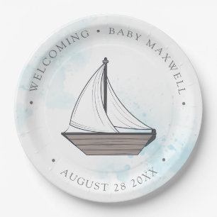 Ahoy! It's a Boy! Baby Sailboat Baby Paper Plate